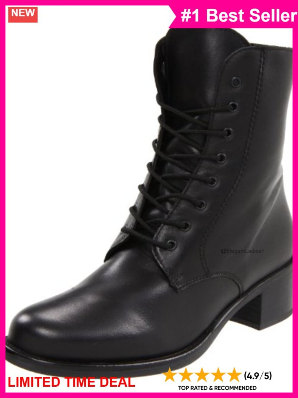 La Canadienne Palmina Combat Boots Leather Microfiber Lined Block Heel